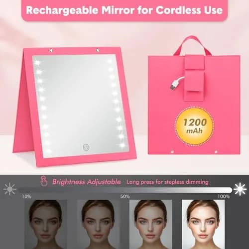 Fabuday Lighted Hanging Mirror for Dance Backstage - Rechargeable Folding LED Full Length Mirror with Lights, Berry (31.3cm H x 29.5cm W x 3.5cm D) thumbnail 6