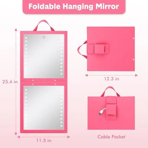 Fabuday Lighted Hanging Mirror for Dance Backstage - Rechargeable Folding LED Full Length Mirror with Lights, Berry (31.3cm H x 29.5cm W x 3.5cm D) thumbnail 7