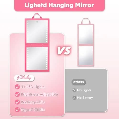 Fabuday Lighted Hanging Mirror for Dance Backstage - Rechargeable Folding LED Full Length Mirror with Lights, Berry (31.3cm H x 29.5cm W x 3.5cm D) thumbnail 3