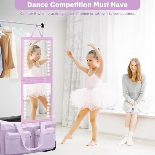 Fabuday Lighted Hanging Mirror for Dance Backstage - Rechargeable Folding LED Full Length Mirror with Lights for Dancers, Portable Foldable Travel Body Mirrors, Brightness Adjustable, Purple (11.5x12.3 inch) thumbnail 4