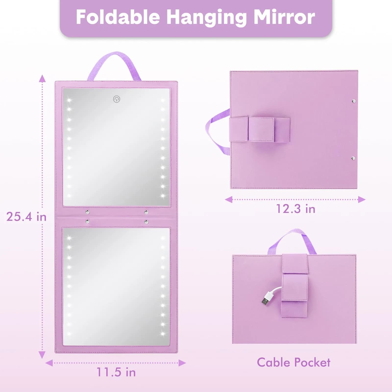 Fabuday Lighted Hanging Mirror for Dance Backstage - Rechargeable Folding LED Full Length Mirror with Lights for Dancers, Portable Foldable Travel Body Mirrors, Brightness Adjustable, Purple (11.5x12.3 inch) - view 7