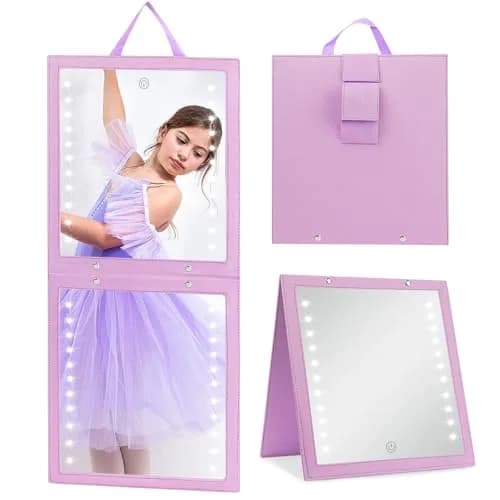 Fabuday Lighted Hanging Mirror for Dance Backstage - Rechargeable Folding LED Full Length Mirror with Lights for Dancers, Portable Foldable Travel Body Mirrors, Brightness Adjustable, Purple (11.5x12.3 inch) thumbnail 1