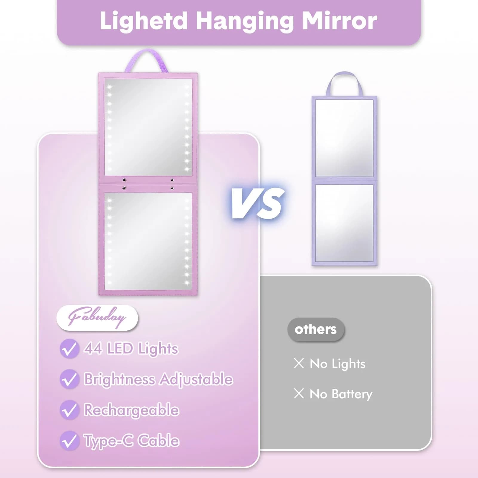 Fabuday Lighted Hanging Mirror for Dance Backstage - Rechargeable Folding LED Full Length Mirror with Lights for Dancers, Portable Foldable Travel Body Mirrors, Brightness Adjustable, Purple (11.5x12.3 inch) - view 3