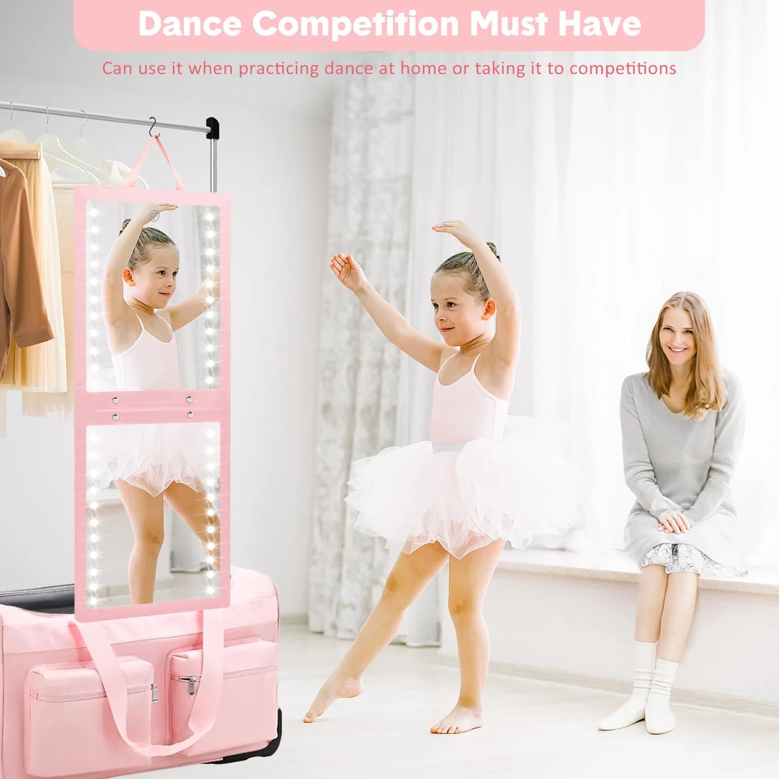 Fabuday Lighted Foldable Hanging Dance Mirror 29cm (11.5") | Adjustable Brightness Full Length - view 4