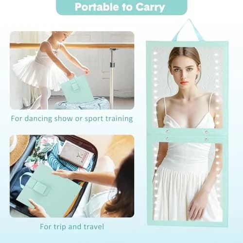 Fabuday Lighted Foldable Hanging Dance Mirror 31cm (12.3" L x 11.5" W) | Unbreakable Acrylic for Backstage & Travel thumbnail 5