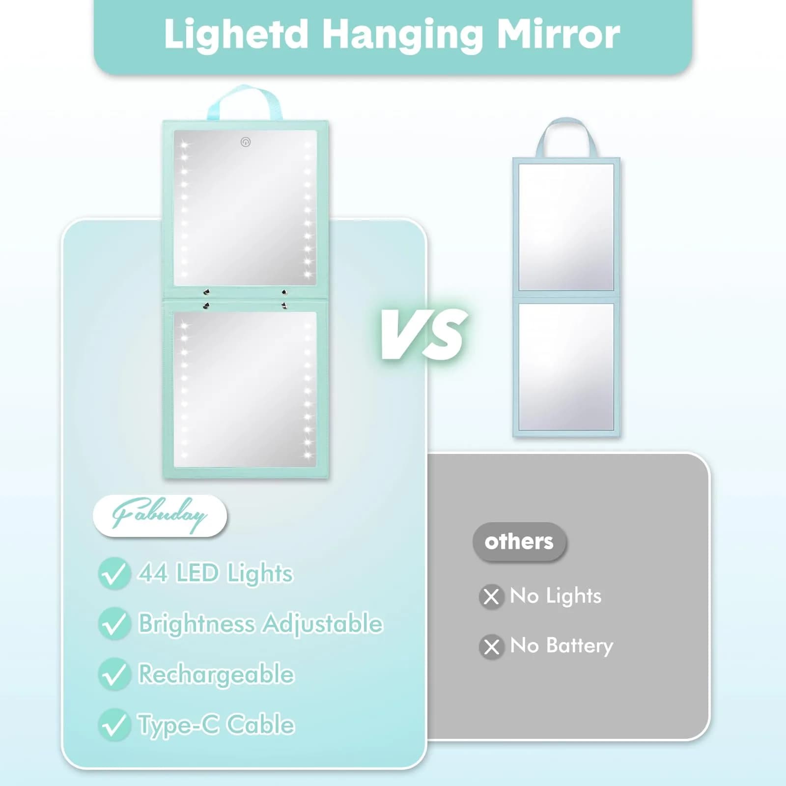 Fabuday Lighted Foldable Hanging Dance Mirror 31cm (12.3" L x 11.5" W) | Unbreakable Acrylic for Backstage & Travel - view 3