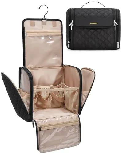 BAGSMART Hanging Travel Toiletry Bag Large Capacity Water-resistant Cosmetic Organizer with Handle for Brushes Accessories Black thumbnail 1