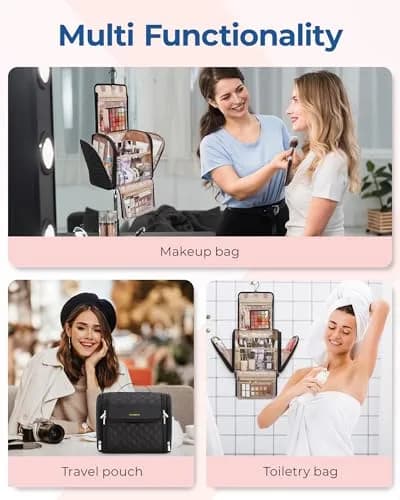 BAGSMART Hanging Travel Toiletry Bag Large Capacity Water-resistant Cosmetic Organizer with Handle for Brushes Accessories Black thumbnail 4