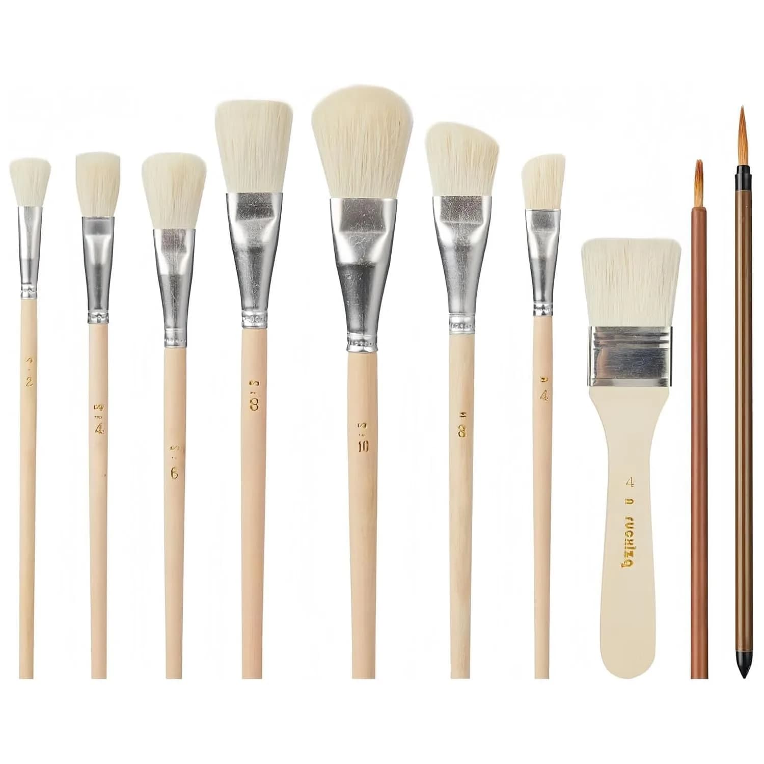Arucxlzq 10-Piece Pottery Glazing Brush Set with Goat Hair Mop & Detail Brushes | Artist Tools for Ceramics, Acrylic, Watercolor — Watercolor