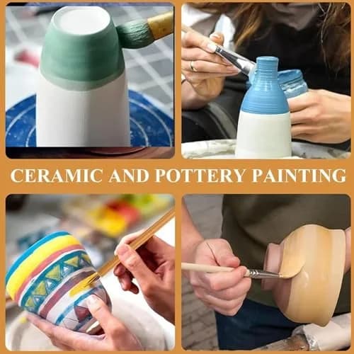 Arucxlzq 10-Piece Pottery Glazing Brush Set with Goat Hair Mop & Detail Brushes | Artist Tools for Ceramics, Acrylic, Watercolor thumbnail 4