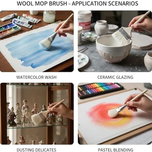 Arucxlzq 10-Piece Pottery Glazing Brush Set with Goat Hair Mop & Detail Brushes | Artist Tools for Ceramics, Acrylic, Watercolor thumbnail 6