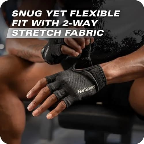 Harbinger Power Gloves 3.0 - Durable Half Finger Weightlifting Gloves with Adjustable Wrist Closure, Breathable Leather Palm, Medium thumbnail 2