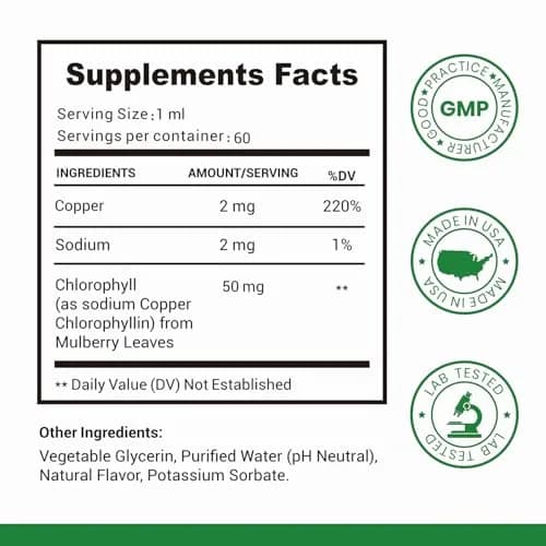 Heivy Chlorophyll Liquid Drops 50mg | Natural Flavor, 2 Fl Oz | Detox & Skin Support thumbnail 2