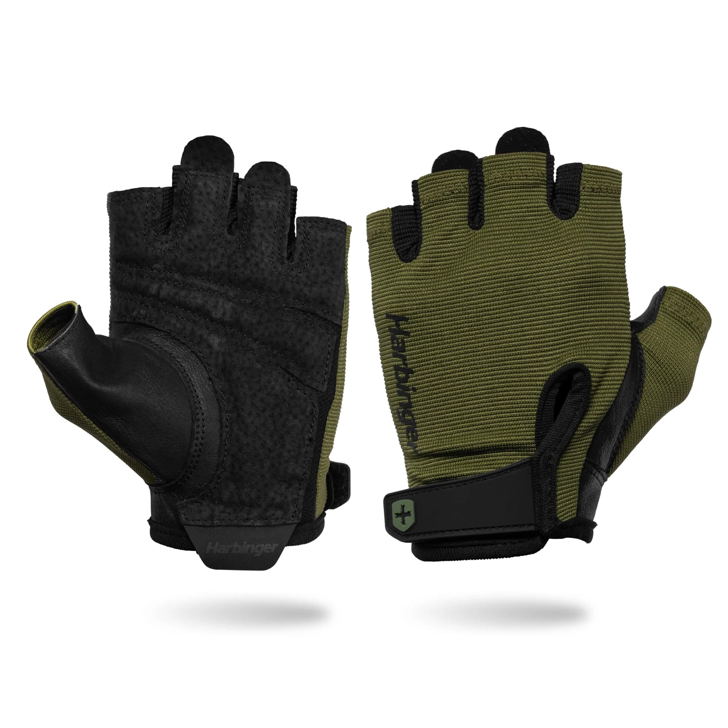 Harbinger Power Gloves 3.0 | Durable Half Finger Weightlifting Gloves with Adjustable Wrist, Breathable Leather Palm, X-Large — Green