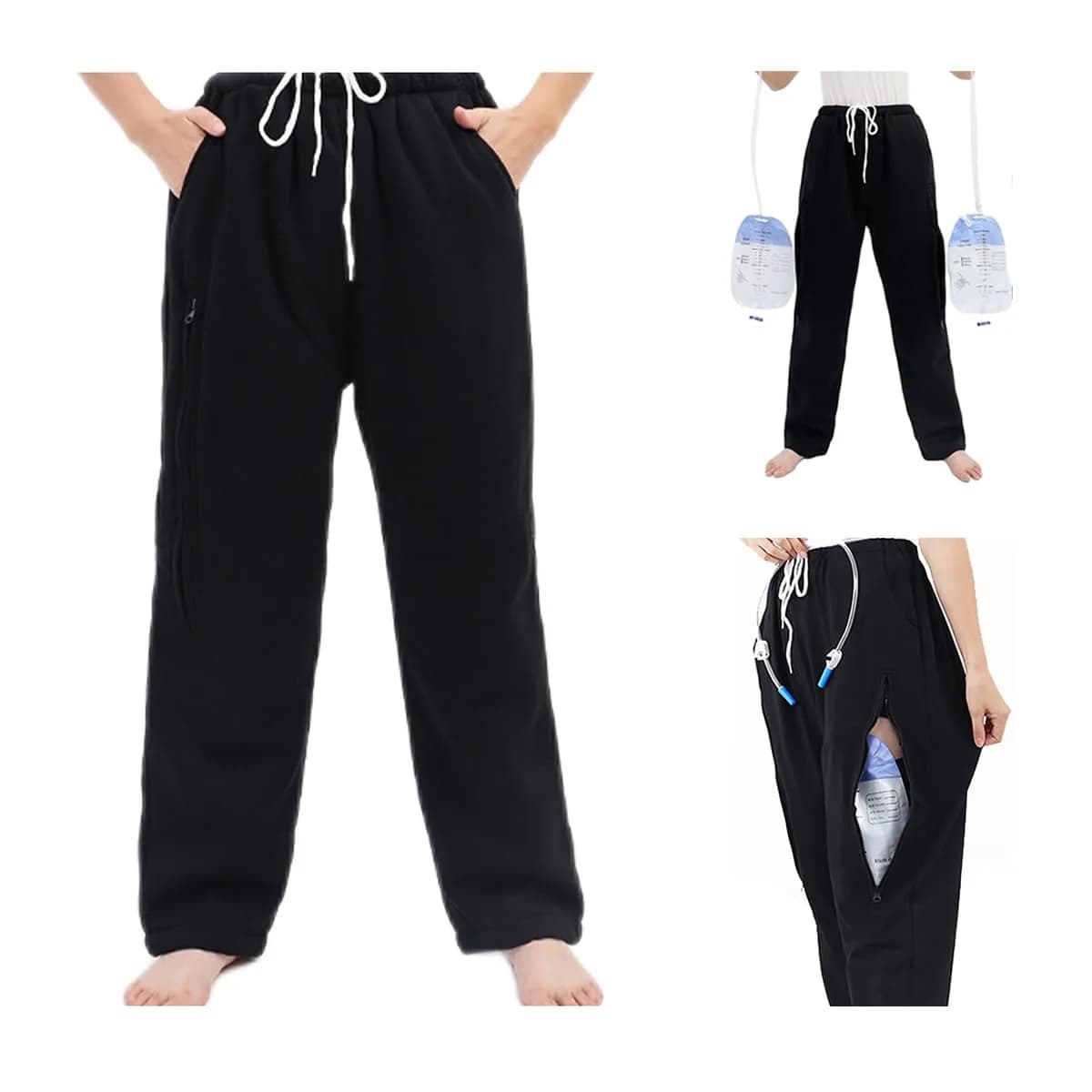 Lmaray Catheter Leg Bag Trousers Medium | Discreet, Breathable & Adjustable for Urine & Bowel Care — Black