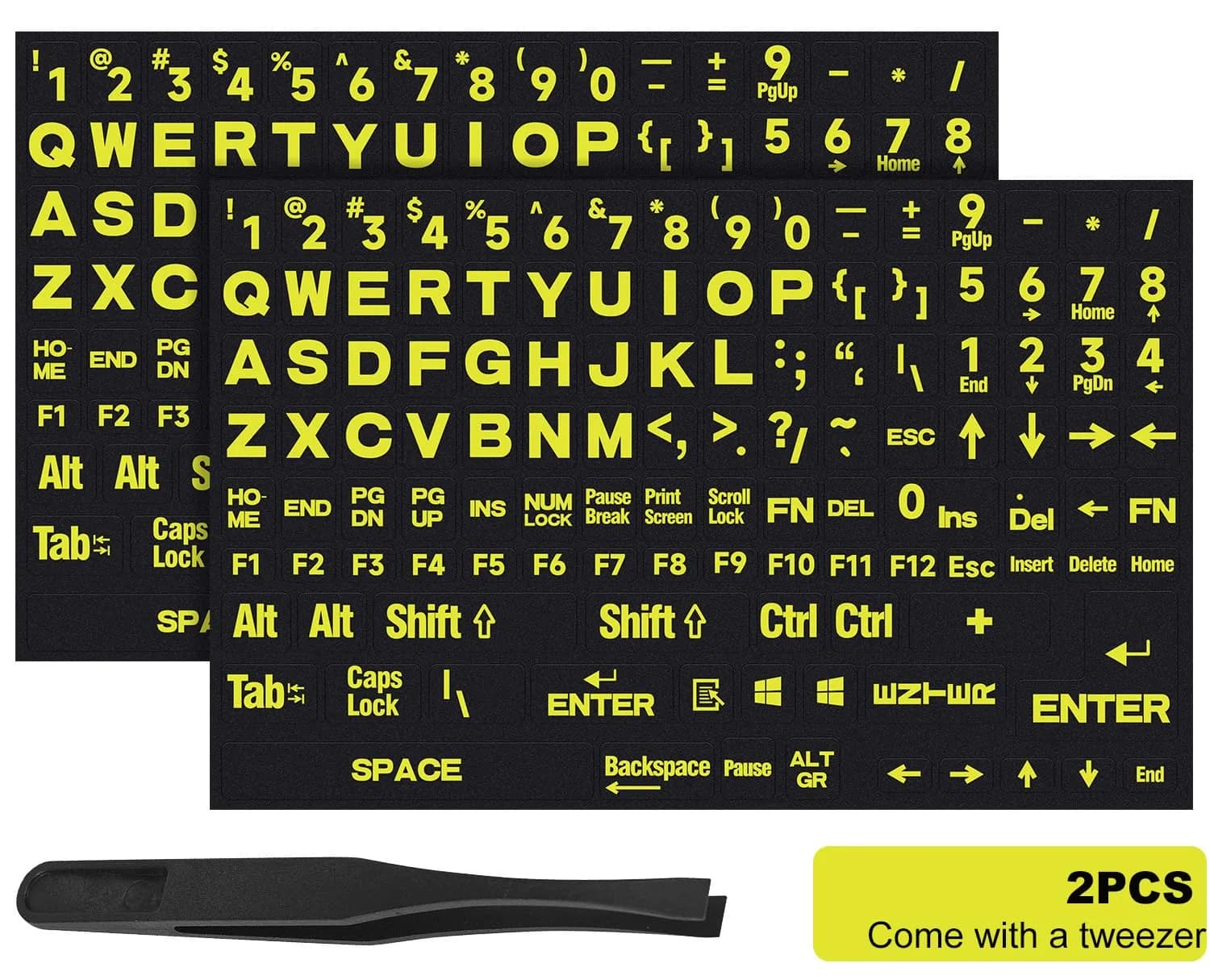 DAMMOMKO Hebrew Keyboard Stickers - English-Black/Green Full Set | Vinyl Replacement for Laptops - view 2