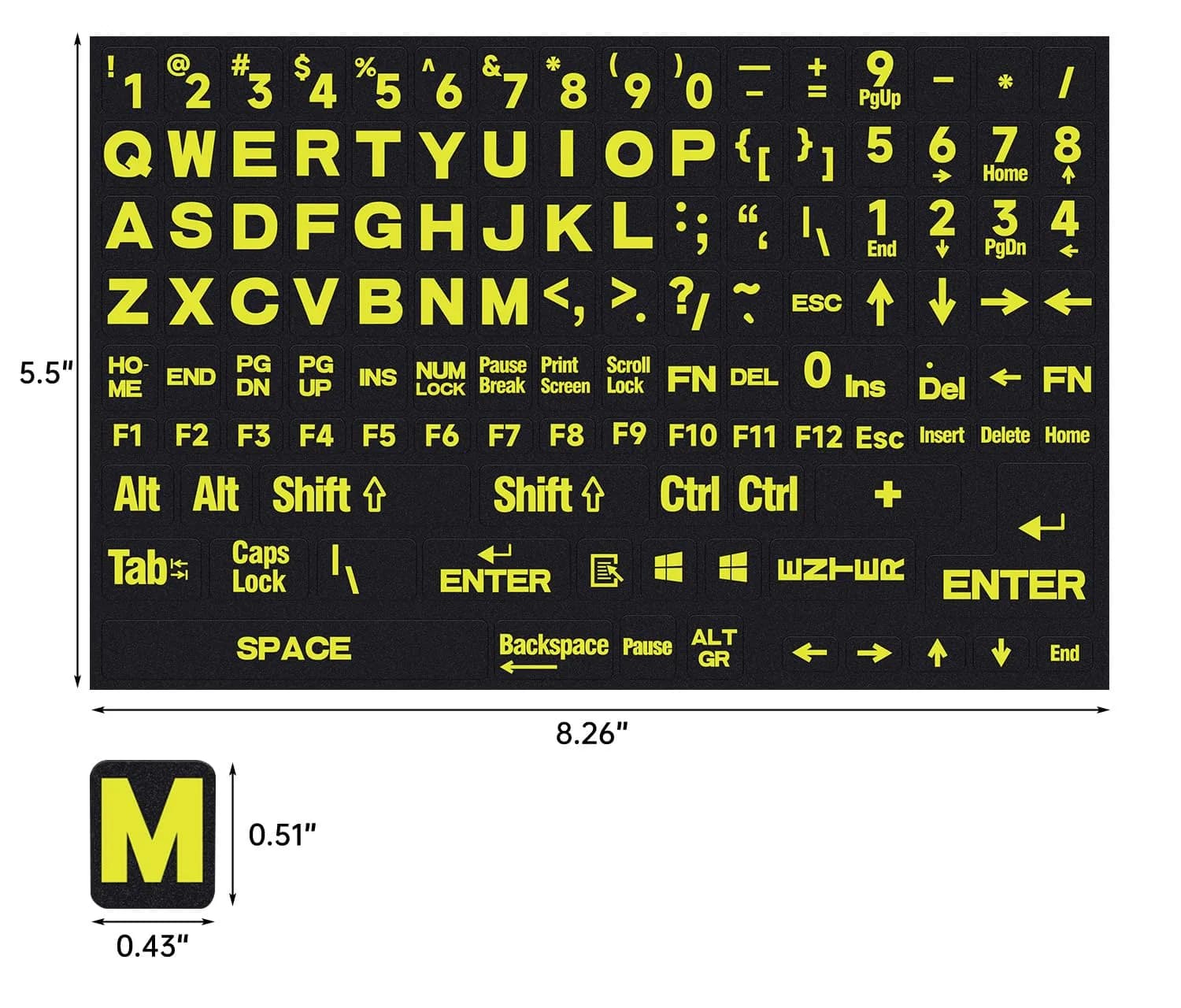 DAMMOMKO Hebrew Keyboard Stickers - English-Black/Green Full Set | Vinyl Replacement for Laptops - view 3