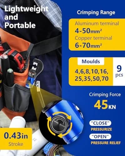 CHANHYD Hydraulic Crimping Tool 8 US TON | Durable Alloy Steel, Hydraulic System, 12-00 AWG thumbnail 2