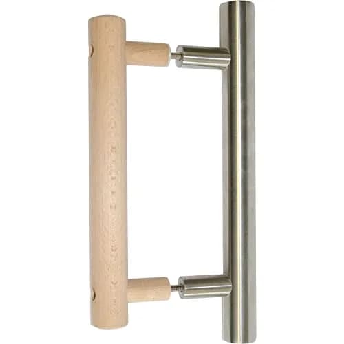 Sentiotec Sauna Door Handle LA 20 mm Set Wood Inside, Stainless Steel Exterior | Modern Sauna Handle for Indoor & Outdoor Use thumbnail 1