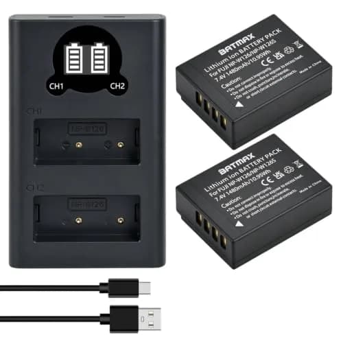 Batmax NP-W126S Battery & USB-C Rapid Charger for Fujifilm X-Series | 1480mAh Li-ion, 7.4V, Compatible with X-T100, X-T200, X100F, X100V, X-S10, X-Pro3, X-T2 thumbnail 1