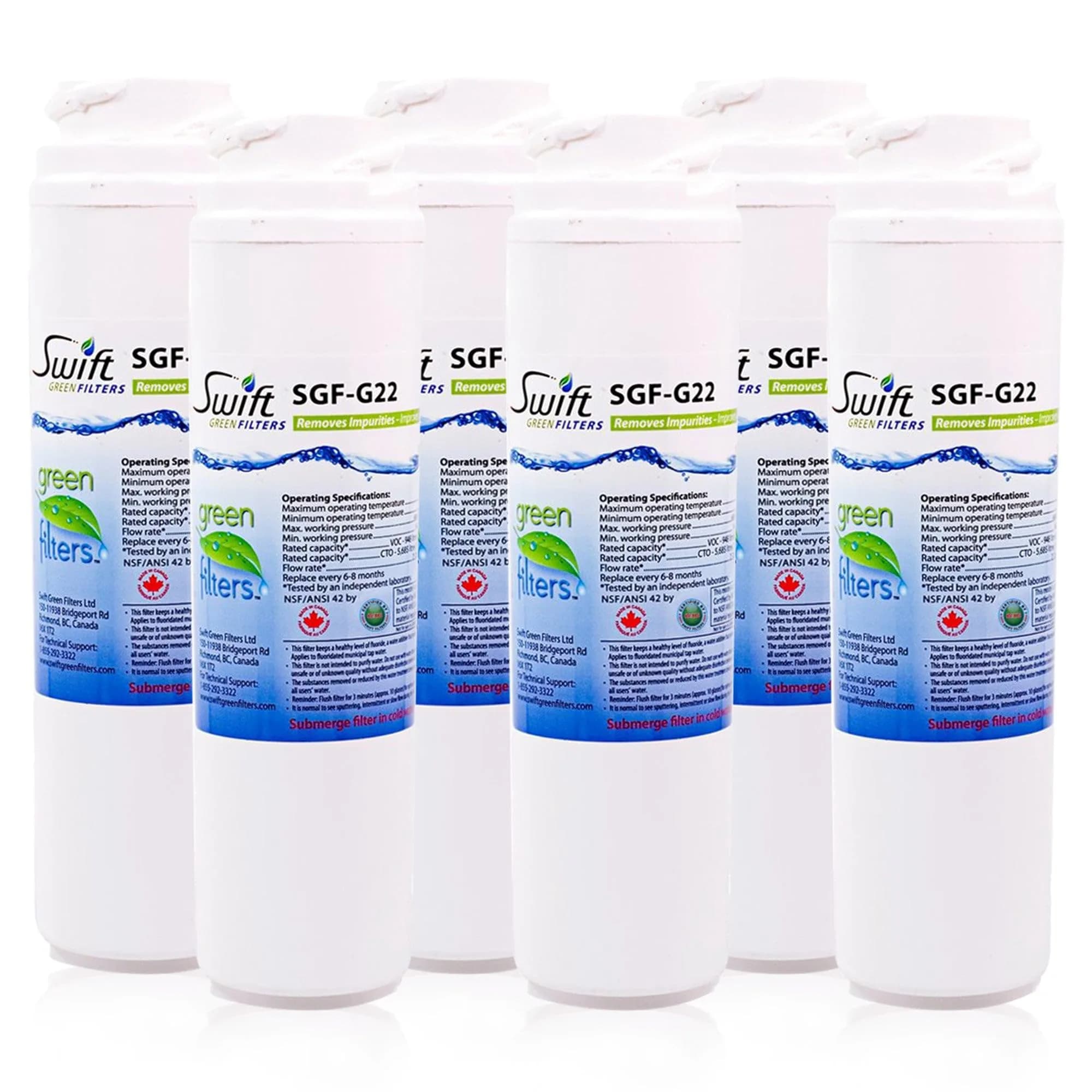 Swift Green Filters SGF-GSWF Compatible Refrigerator Water Filter for GE GSWF Kenmore 46-9914, EFF-6023A | 6 Pack, NSF Certified, 2000-Gallon Capacity - main product image