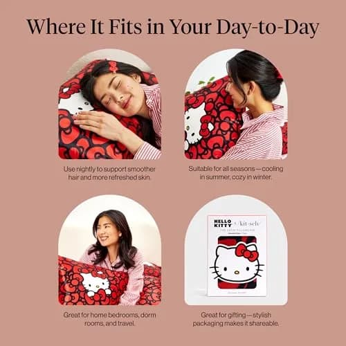 Kitsch x Hello Kitty Satin Pillowcase 19x26 Sea of Bows | Gentle on Skin & Hair thumbnail 6