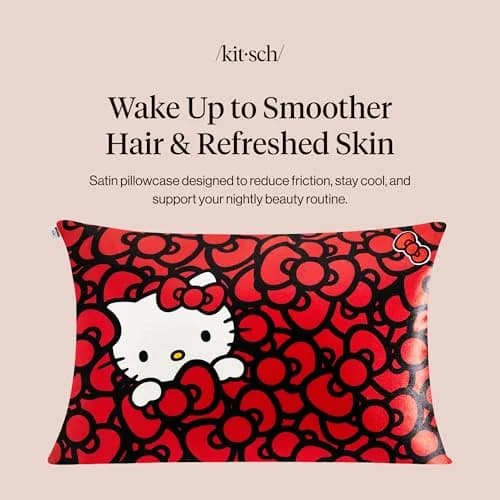 Kitsch x Hello Kitty Satin Pillowcase 19x26 Sea of Bows | Gentle on Skin & Hair thumbnail 2