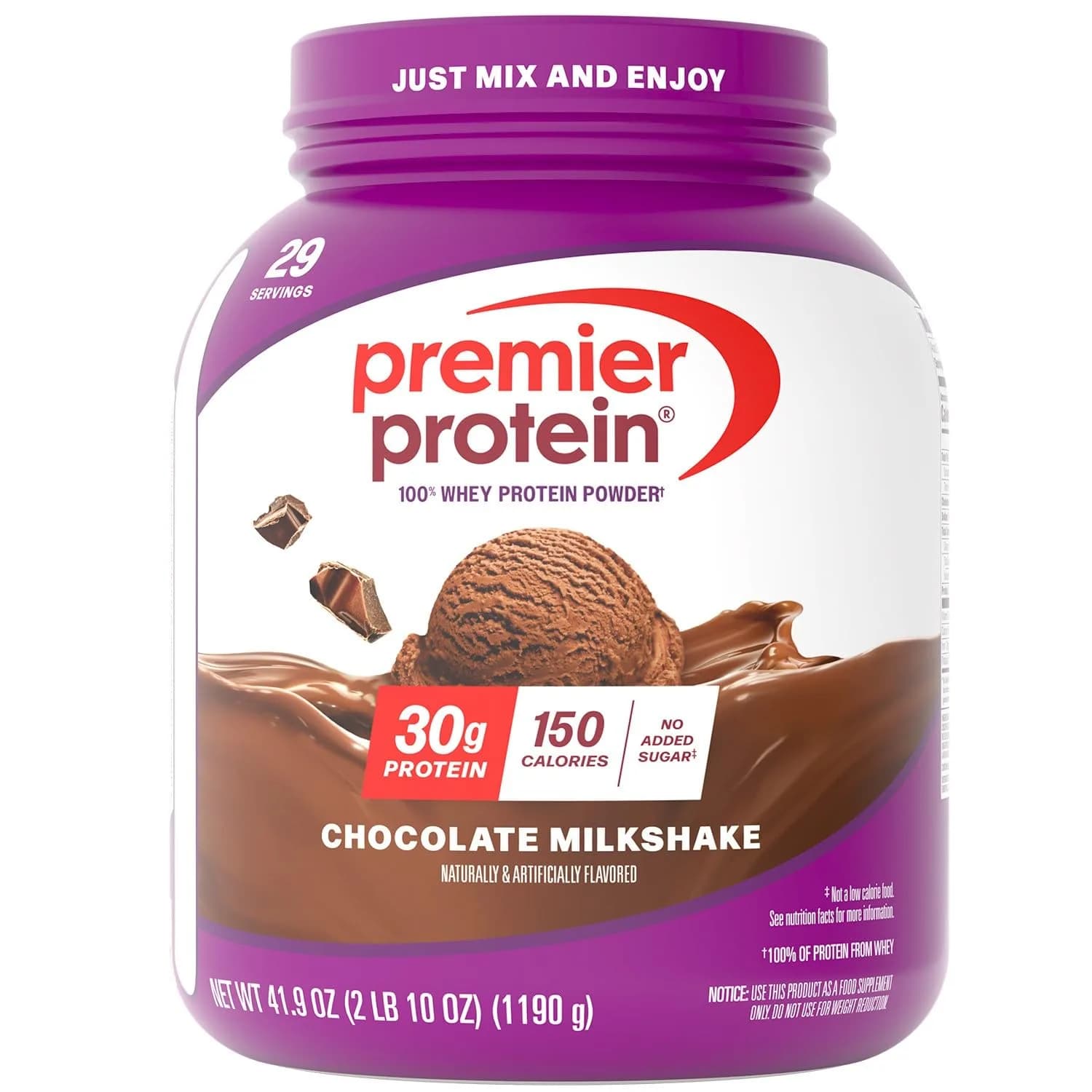 Premier Protein Powder Chocolate Milkshake 30g Protein 1g Sugar 1lb 14oz (2.62 lb) | Delicious Macro-Friendly Fuel — Chocolate / 2.62 Pound