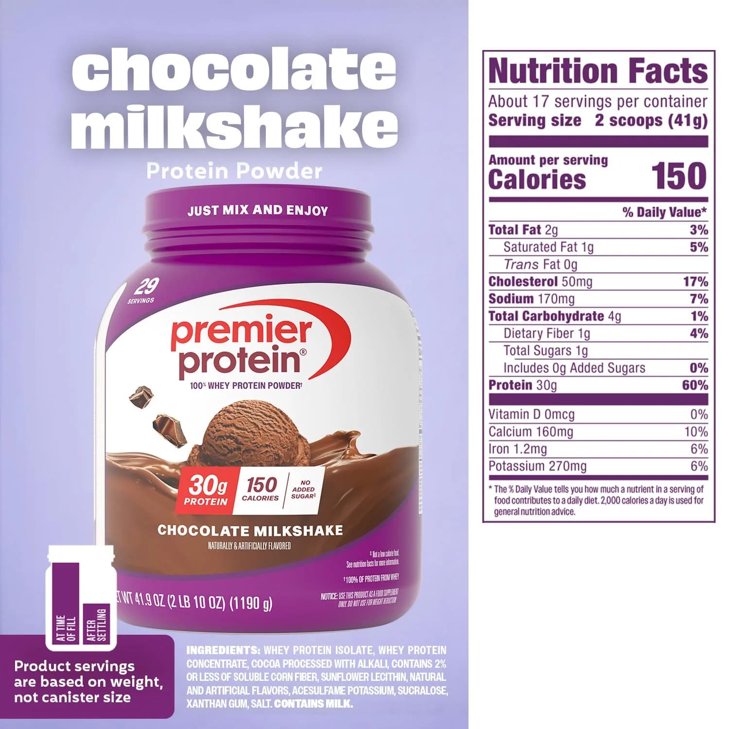 Premier Protein Powder Chocolate Milkshake 30g Protein 1g Sugar 1lb 14oz (2.62 lb) | Delicious Macro-Friendly Fuel - view 6