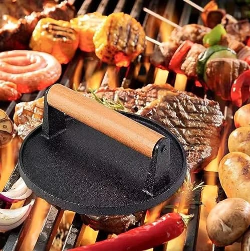 JNXHON Heavy Duty Cast Iron Burger Smasher & 11inch Melting Dome Cover | Indoor Outdoor Grilling Accessory thumbnail 4