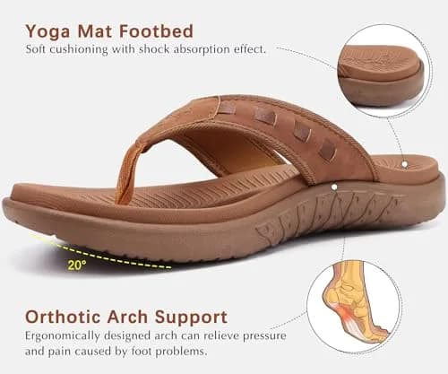KuaiLu Men's Leather Flip Flops Orthotic Thong Sandals With Arch Support - Size 9 (US Men's) thumbnail 5
