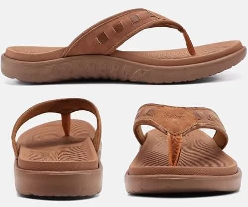 KuaiLu Men's Leather Flip Flops Orthotic Thong Sandals With Arch Support - Size 9 (US Men's) thumbnail 8
