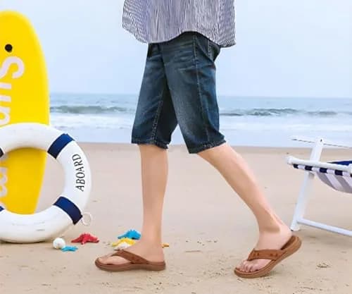 KuaiLu Men's Leather Flip Flops Orthotic Thong Sandals With Arch Support - Size 9 (US Men's) thumbnail 3