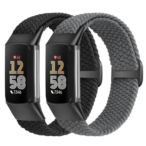 VNDAPT Elastic Braided Bands for Fitbit Charge 5 & 6 | Breathable, Adjustable Nylon Wristbands (20mm, 9.84 inches) thumbnail 1