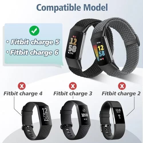 VNDAPT Elastic Braided Bands for Fitbit Charge 5 & 6 | Breathable, Adjustable Nylon Wristbands (20mm, 9.84 inches) thumbnail 4