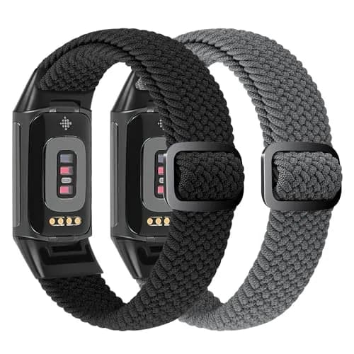 VNDAPT Elastic Braided Bands for Fitbit Charge 5 & 6 | Breathable, Adjustable Nylon Wristbands (20mm, 9.84 inches) thumbnail 2