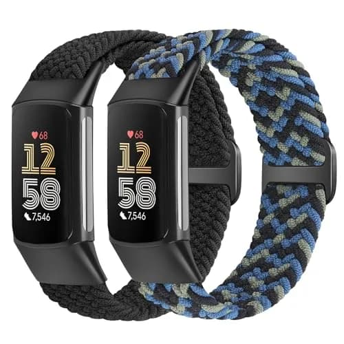 VNDAPT Elastic Braided Watch Bands Compatible with Fitbit Charge 5/6 | Breathable Adjustable Nylon Loop for Women Men thumbnail 1