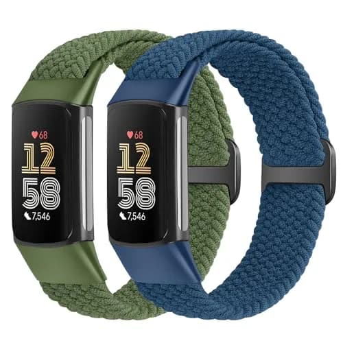 VNDAPT Elastic Braided Bands Compatible with Fitbit Charge 5 and 6 | Breathable Adjustable Nylon Wristbands (150mm-250mm) thumbnail 1