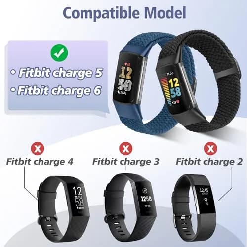 VNDAPT Elastic Braided Bands Compatible with Fitbit Charge 5 and 6 | Breathable Adjustable Nylon Wristbands (150mm-250mm) thumbnail 3
