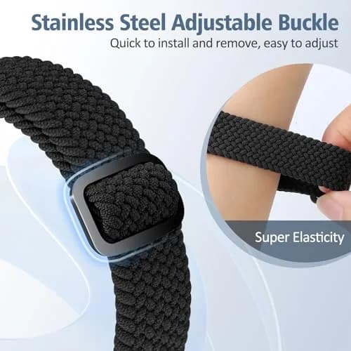 VNDAPT Elastic Braided Bands for Fitbit Charge 5/6 - Black+Official Rainbow | Adjustable Nylon Loop (20mm Width) thumbnail 5