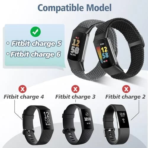 VNDAPT Elastic Braided Bands for Fitbit Charge 5/6, Rainbow & Space Gray, 20mm Width | Breathable Nylon Loop thumbnail 3