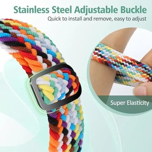 VNDAPT Elastic Braided Bands for Fitbit Charge 5/6, Rainbow & Space Gray, 20mm Width | Breathable Nylon Loop thumbnail 4