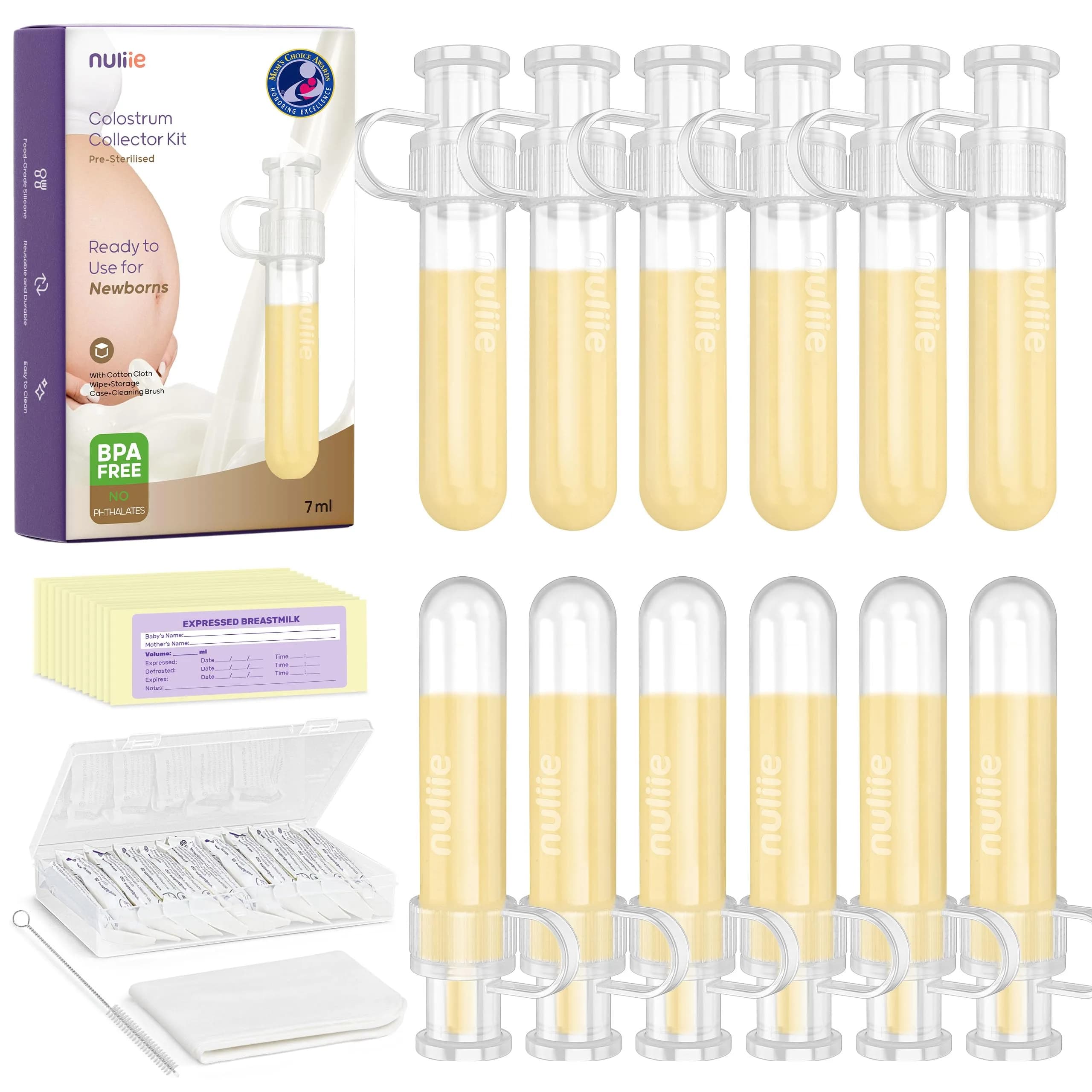 Nuliie Colostrum Collector Kit 12 Count, 7ml Capacity | BPA-Free Silicone for Newborns - main product image