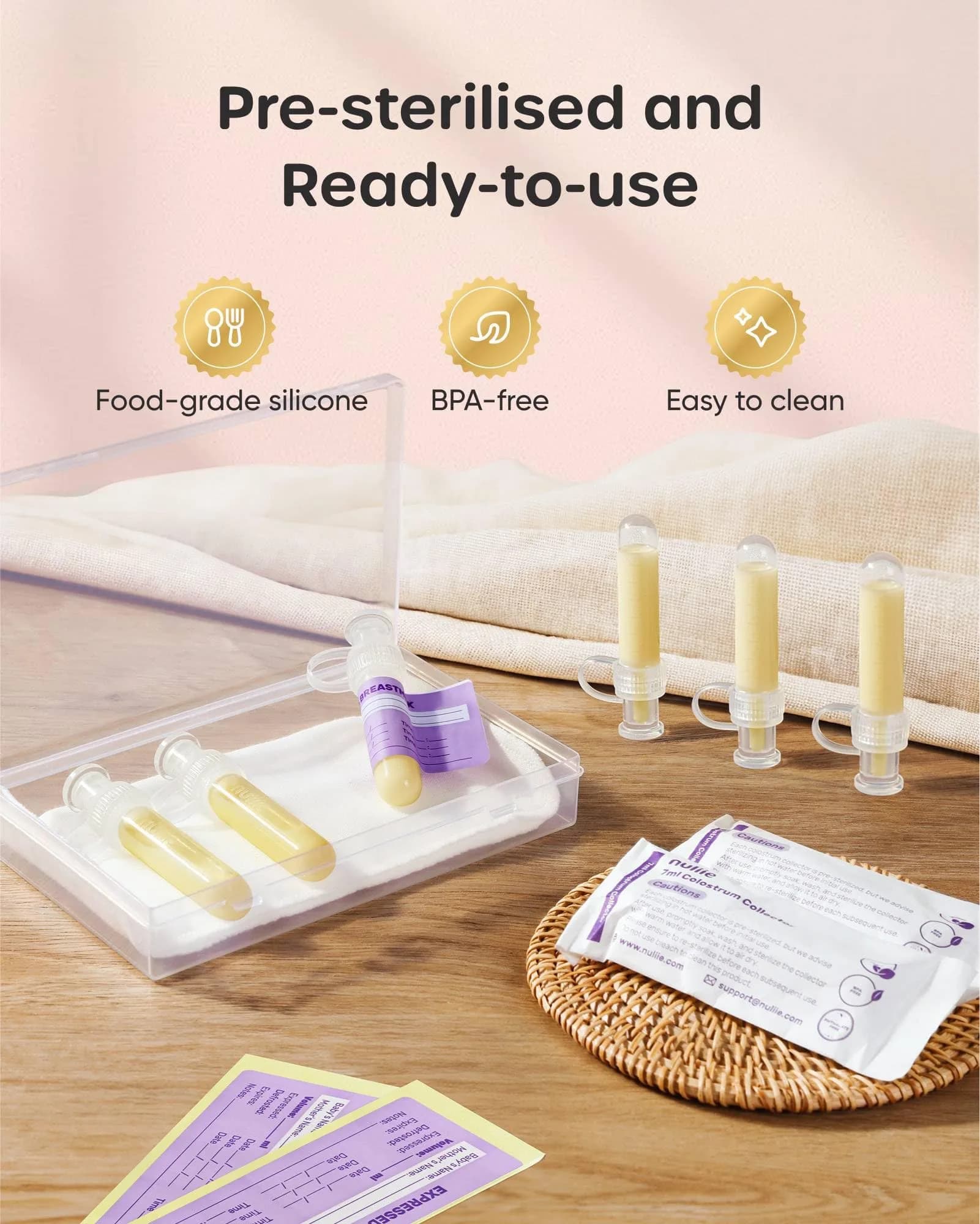 Nuliie Colostrum Collector Kit 12 Count, 7ml Capacity | BPA-Free Silicone for Newborns - view 3