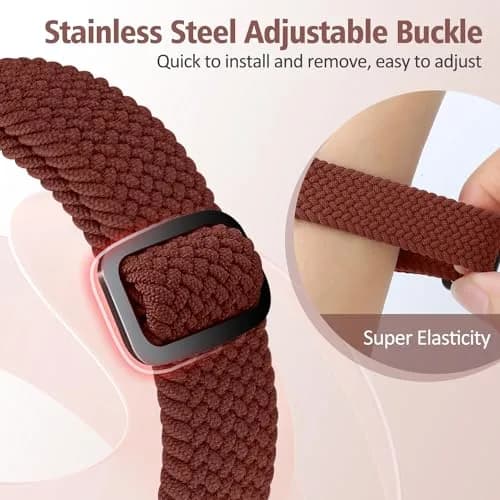 VNDAPT Elastic Braided Bands for Fitbit Charge 5/6, Burgundy+Smoke Purple, 20mm (0.79in) | Breathable Nylon Sport Replacement Wristbands thumbnail 5