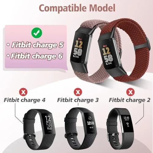 VNDAPT Elastic Braided Bands for Fitbit Charge 5/6, Burgundy+Smoke Purple, 20mm (0.79in) | Breathable Nylon Sport Replacement Wristbands thumbnail 4