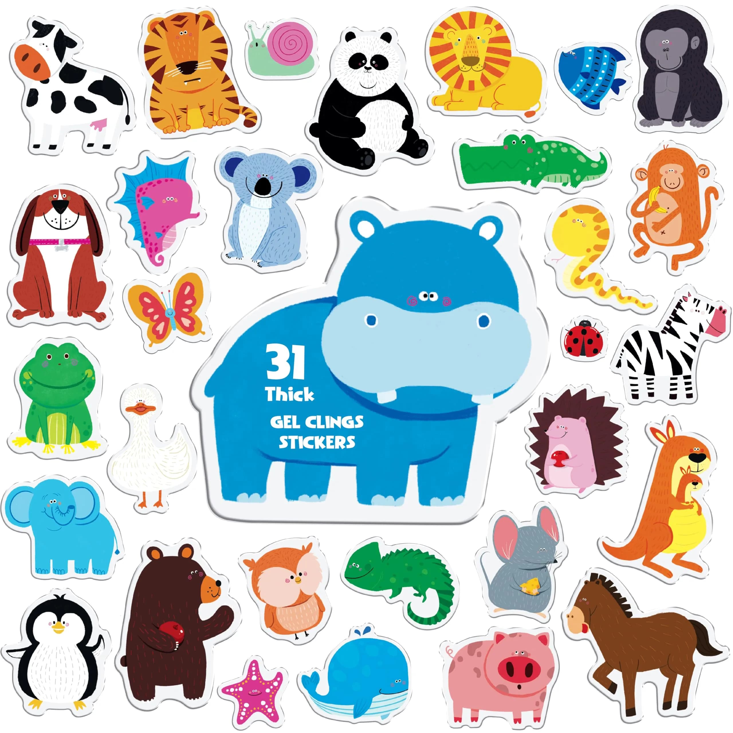 Hebayy Animal Jelly Stickers 31pcs | Reusable Thick Window Clings for Kids & Adults — Animal