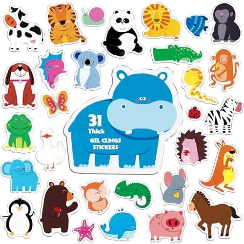 Hebayy Animal Jelly Stickers 31pcs | Reusable Thick Window Clings for Kids & Adults thumbnail 1