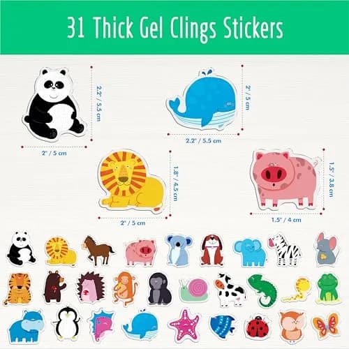 Hebayy Animal Jelly Stickers 31pcs | Reusable Thick Window Clings for Kids & Adults thumbnail 2