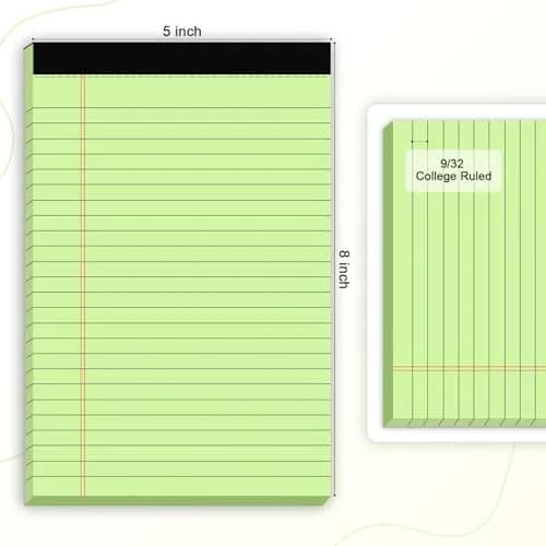 AILZFEI Green 6pcs Note Pad 12.7cm x 20.3cm (5"x8") | College Ruled Paper with Perforated Edges thumbnail 2